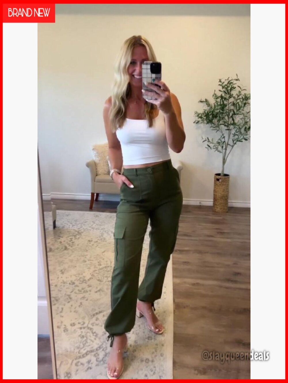 High Waisted Cargo Pants Y2K Streetwear Baggy Stretchy 6 Pockets Drawstring Cuff - Picture 7 of 7